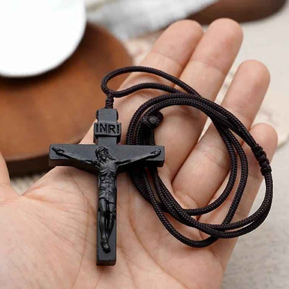 Jesus Crucifix Wooden Necklace