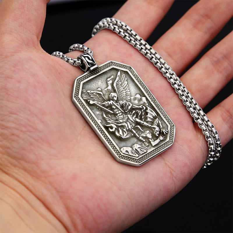 Classic Style St. Michael the Archangel Protection Stainless Steel Pendant Necklace