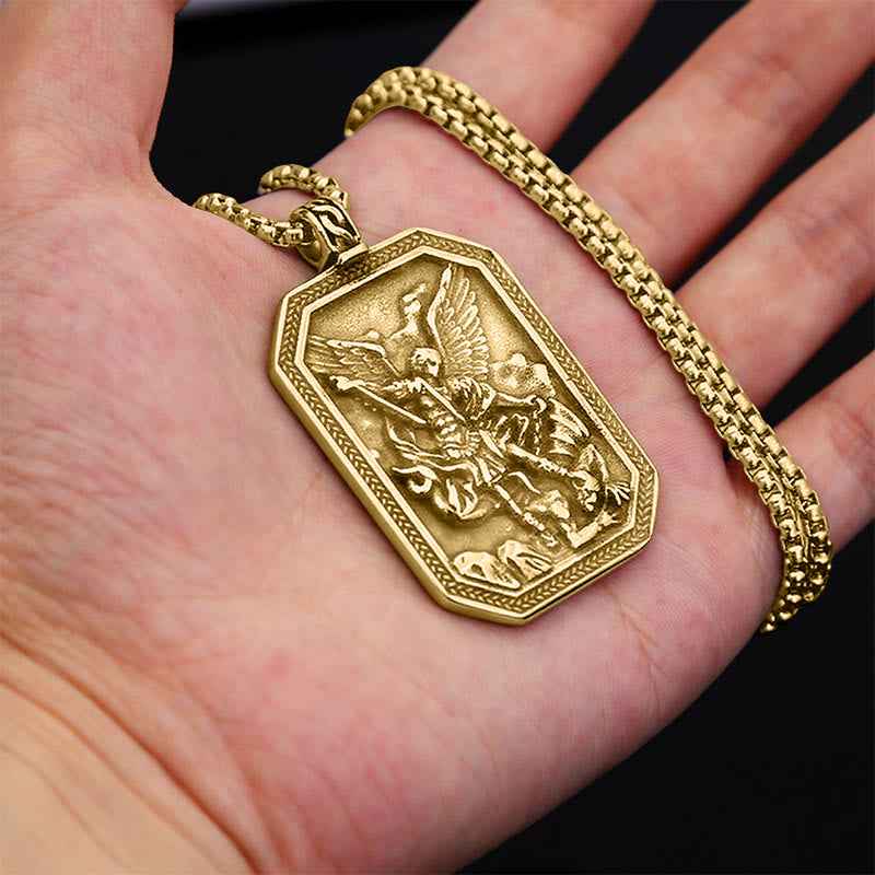 Classic Style St. Michael the Archangel Protection Stainless Steel Pendant Necklace