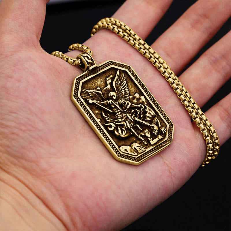 Classic Style St. Michael the Archangel Protection Stainless Steel Pendant Necklace