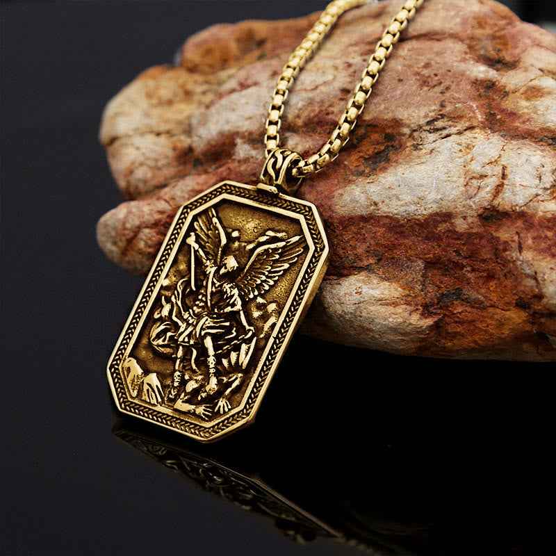 Classic Style St. Michael the Archangel Protection Stainless Steel Pendant Necklace