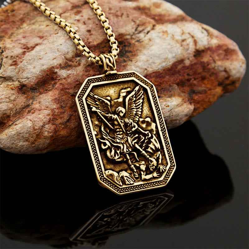 Classic Style St. Michael the Archangel Protection Stainless Steel Pendant Necklace