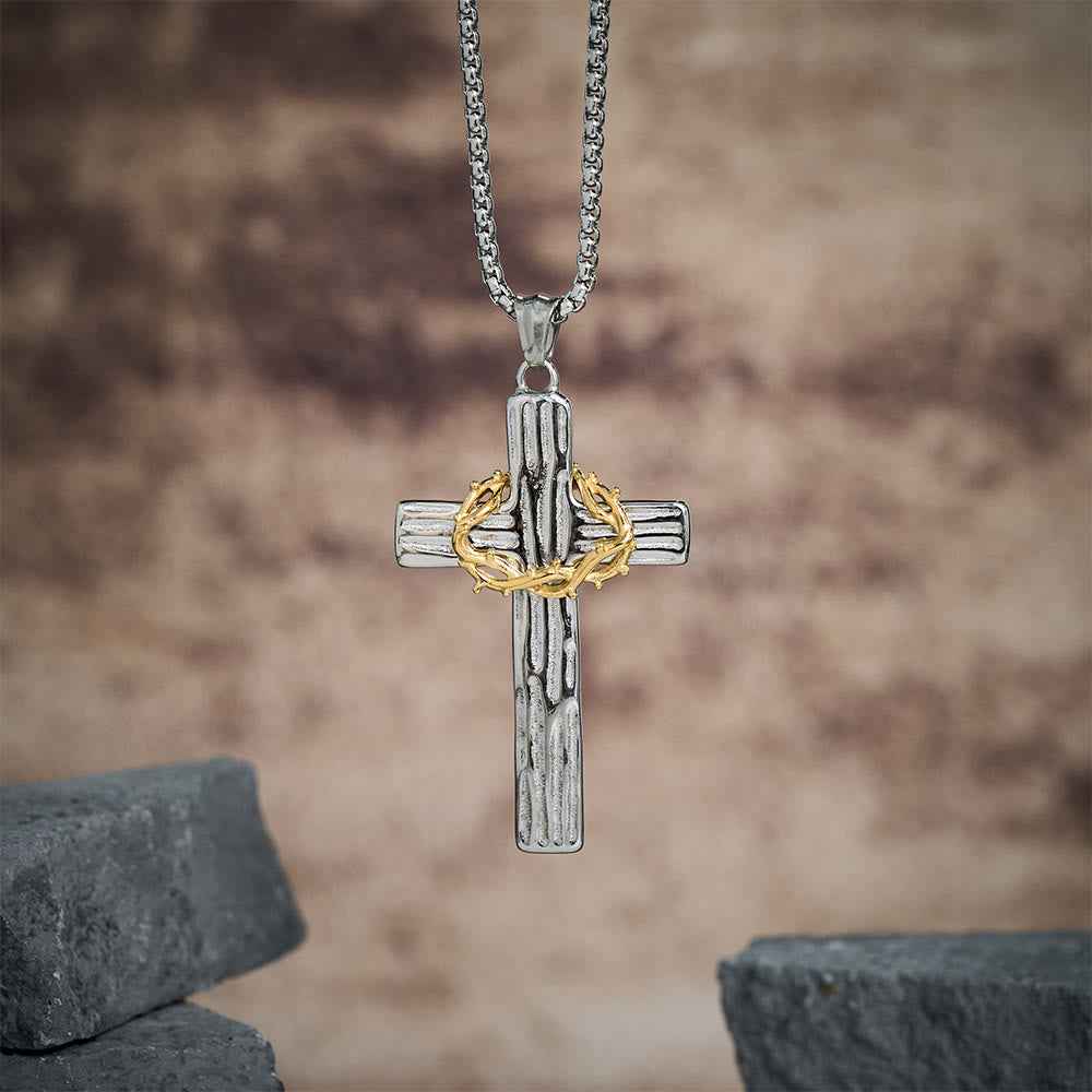 Jesus Crown Of Thorns Cross Sacred Protection Pendant Necklace