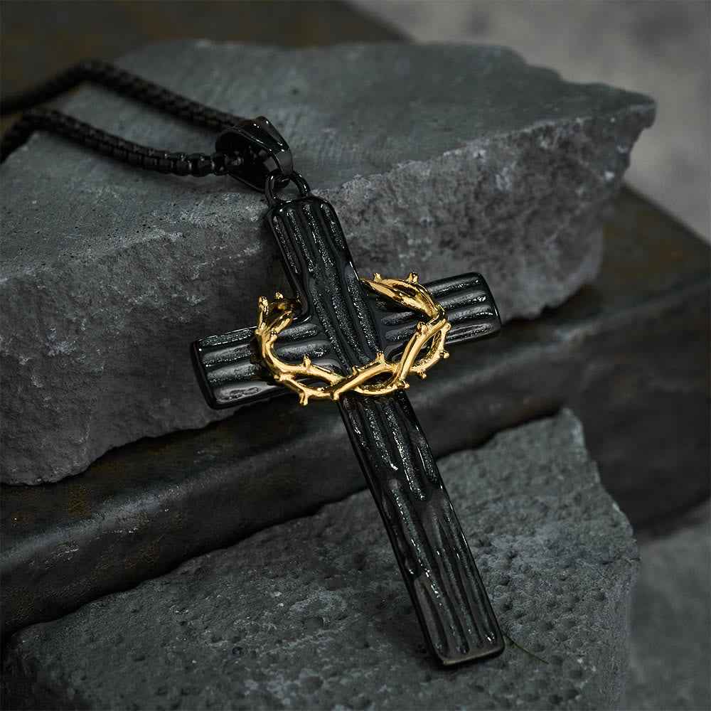 Jesus Crown Of Thorns Cross Sacred Protection Pendant Necklace