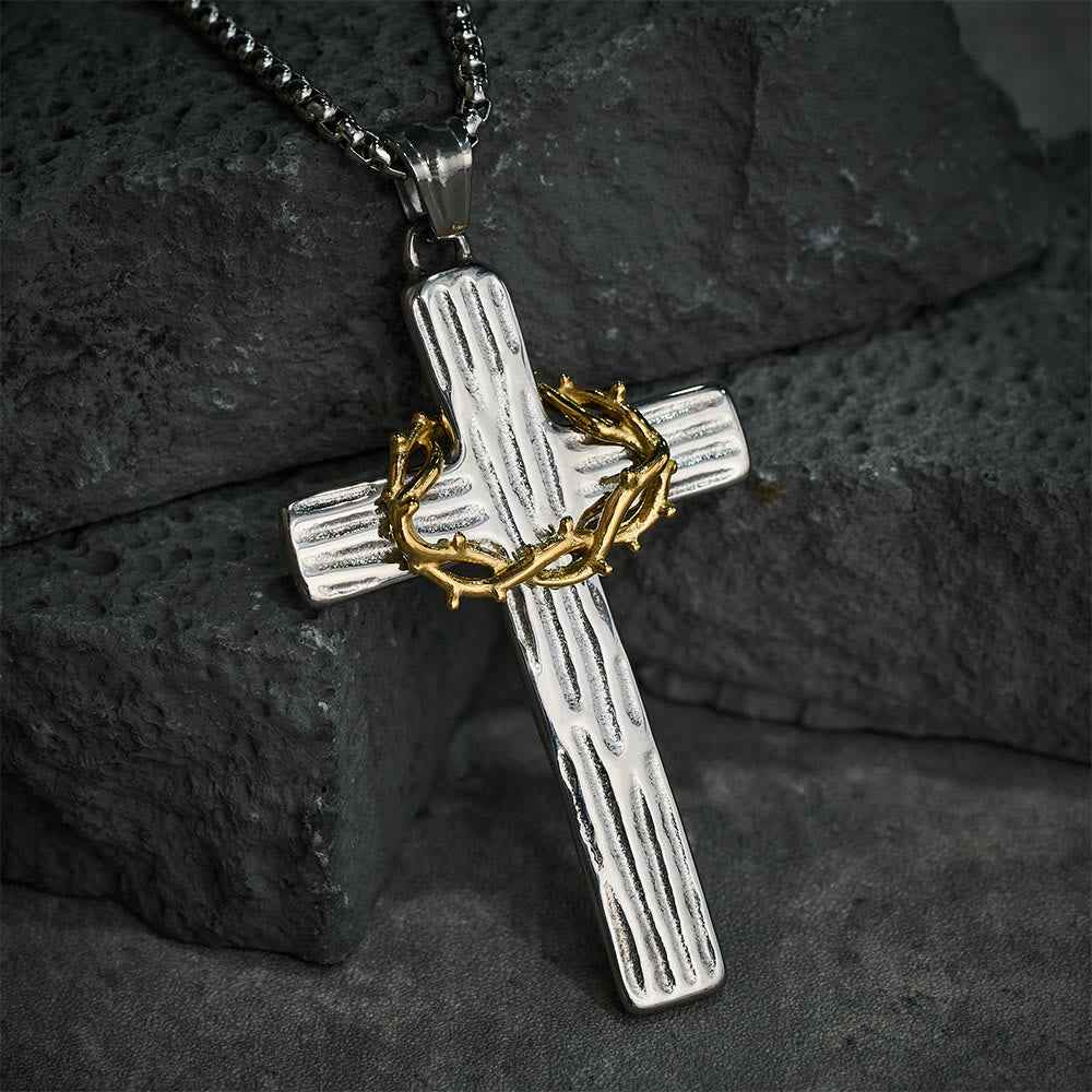 Jesus Crown Of Thorns Cross Sacred Protection Pendant Necklace