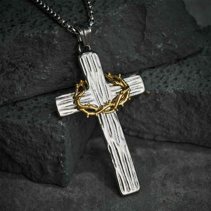 Jesus Crown Of Thorns Cross Sacred Protection Pendant Necklace