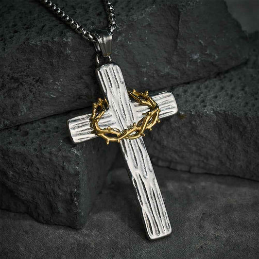 Jesus Crown Of Thorns Cross Sacred Protection Pendant Necklace