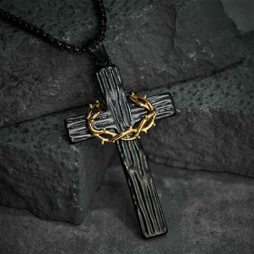 Jesus Crown Of Thorns Cross Sacred Protection Pendant Necklace