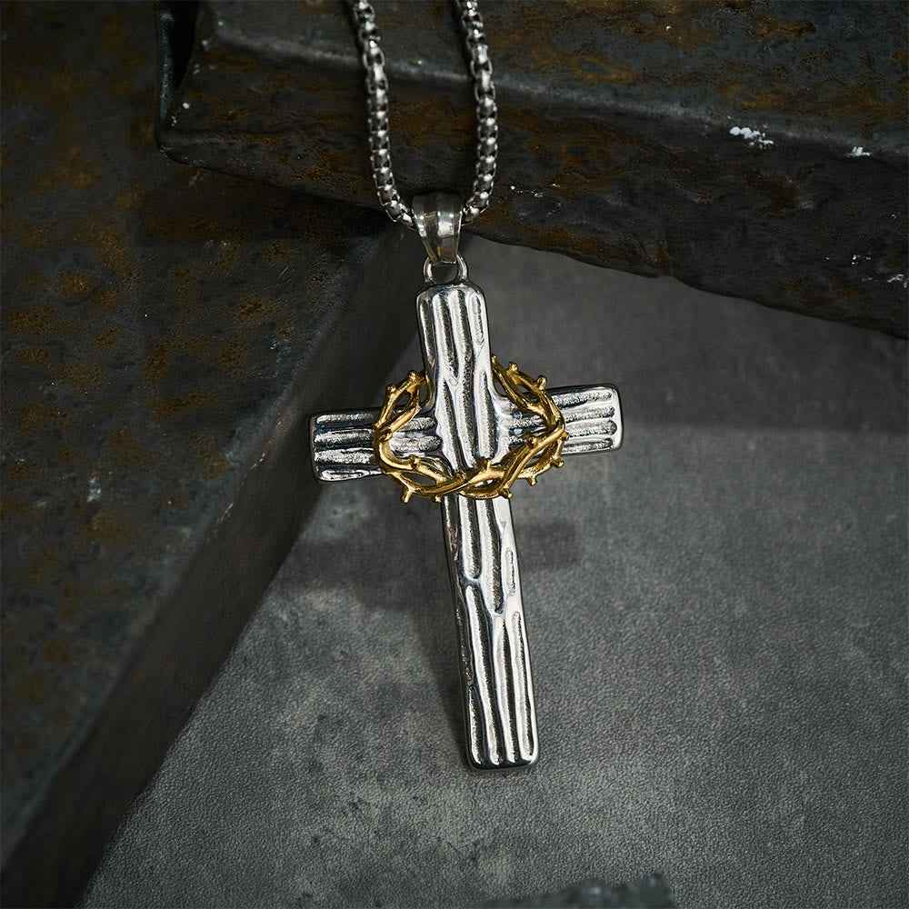 Jesus Crown Of Thorns Cross Sacred Protection Pendant Necklace