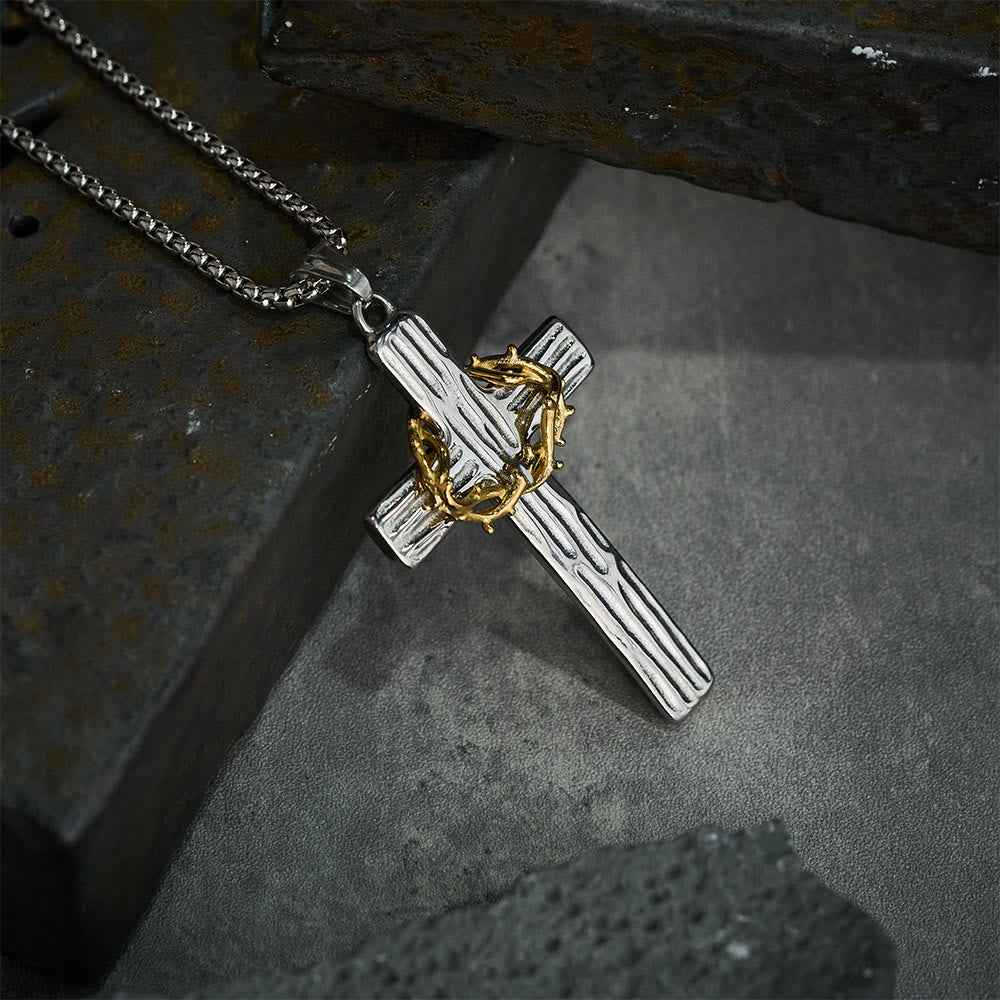 Jesus Crown Of Thorns Cross Sacred Protection Pendant Necklace