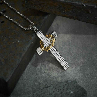 Jesus Crown Of Thorns Cross Sacred Protection Pendant Necklace