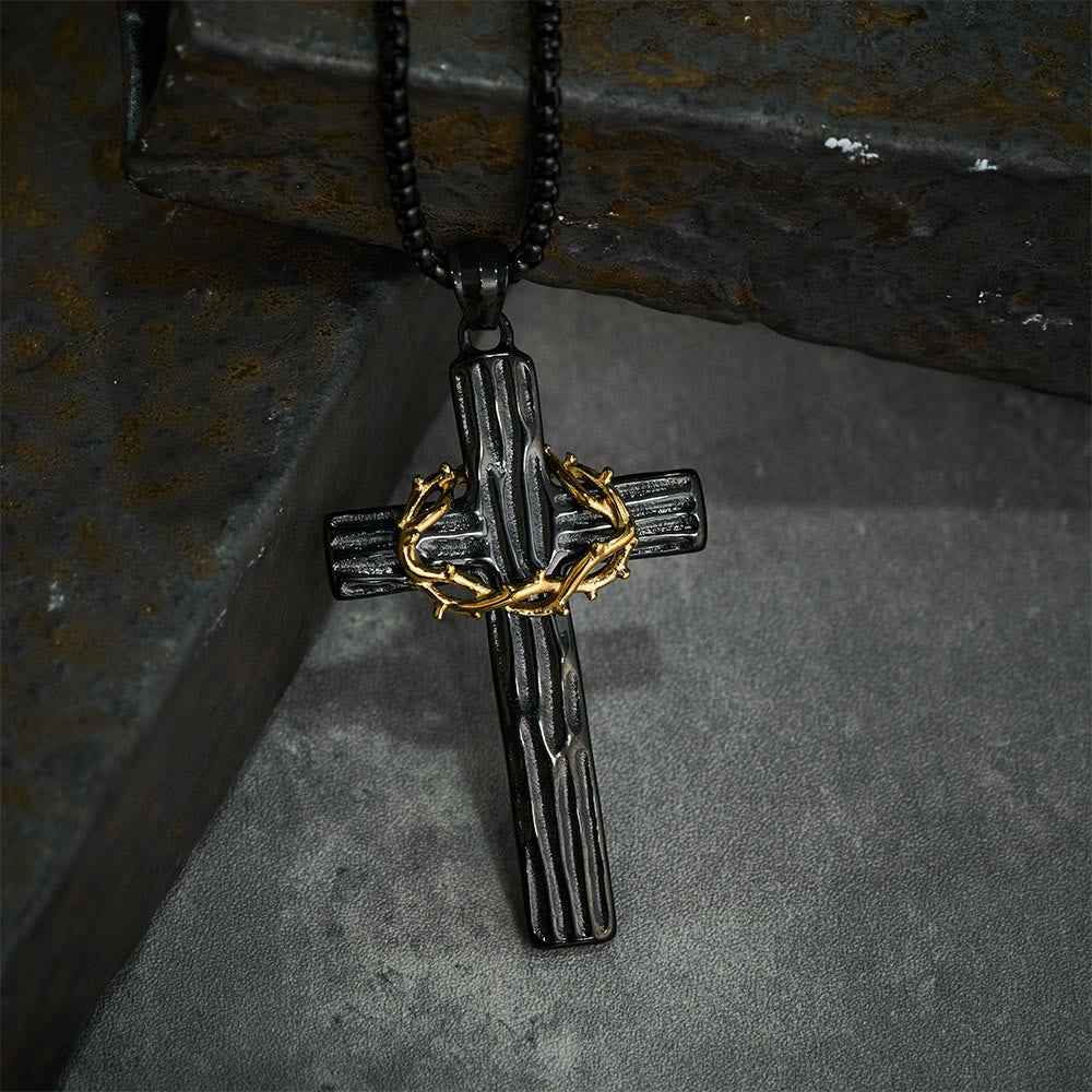 Jesus Crown Of Thorns Cross Sacred Protection Pendant Necklace