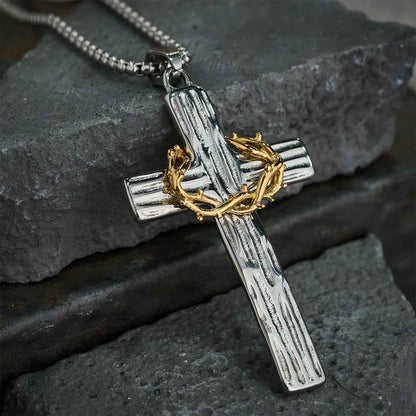 Jesus Crown Of Thorns Cross Sacred Protection Pendant Necklace