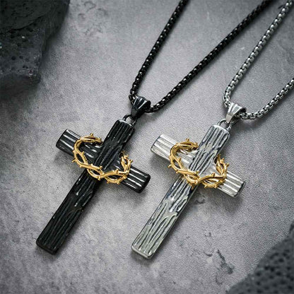 Jesus Crown Of Thorns Cross Sacred Protection Pendant Necklace