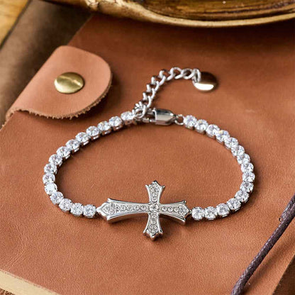 2-Color Elegant Zircon-Encrusted Cross Bracelet: A Symbol of Divine Grace & Elegance
