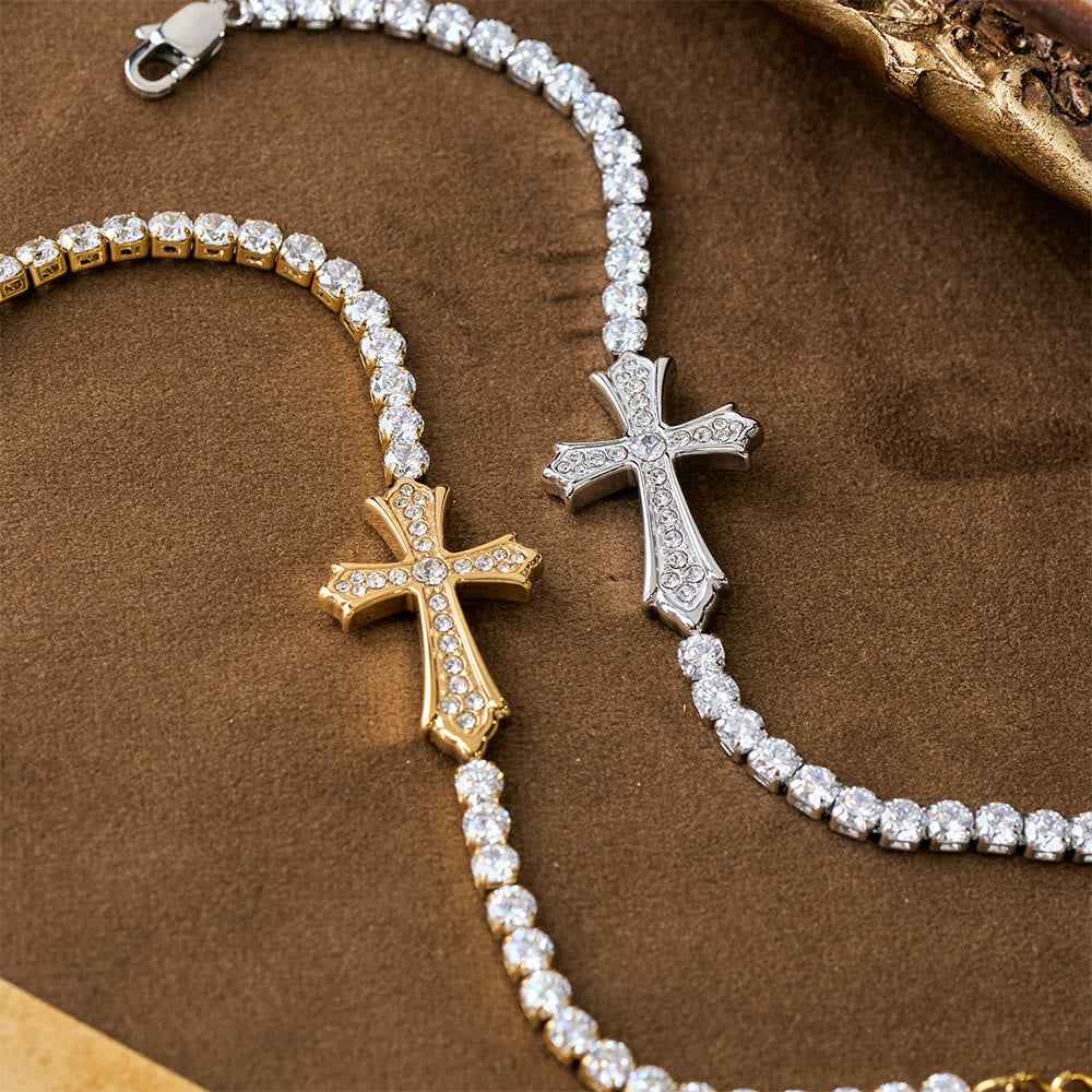 2-Color Elegant Zircon-Encrusted Cross Bracelet: A Symbol of Divine Grace & Elegance
