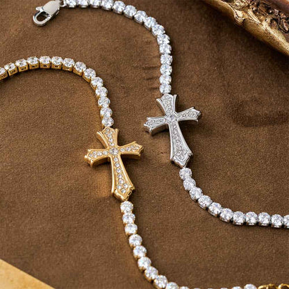 2-Color Elegant Zircon-Encrusted Cross Bracelet: A Symbol of Divine Grace & Elegance