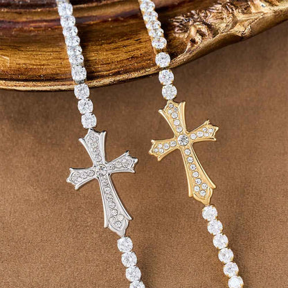2-Color Elegant Zircon-Encrusted Cross Bracelet: A Symbol of Divine Grace & Elegance