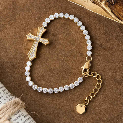 2-Color Elegant Zircon-Encrusted Cross Bracelet: A Symbol of Divine Grace & Elegance