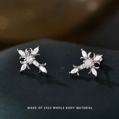 Sterling Silver Floral Cross Bullet Back Earring