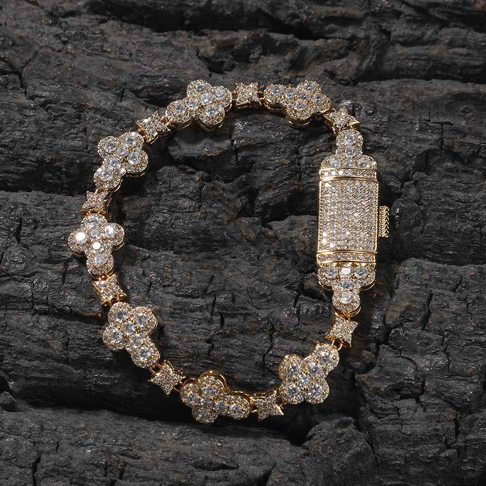 Hip Hop Cross Flowers Zircon Bracelet