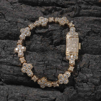 Hip Hop Cross Flowers Zircon Bracelet
