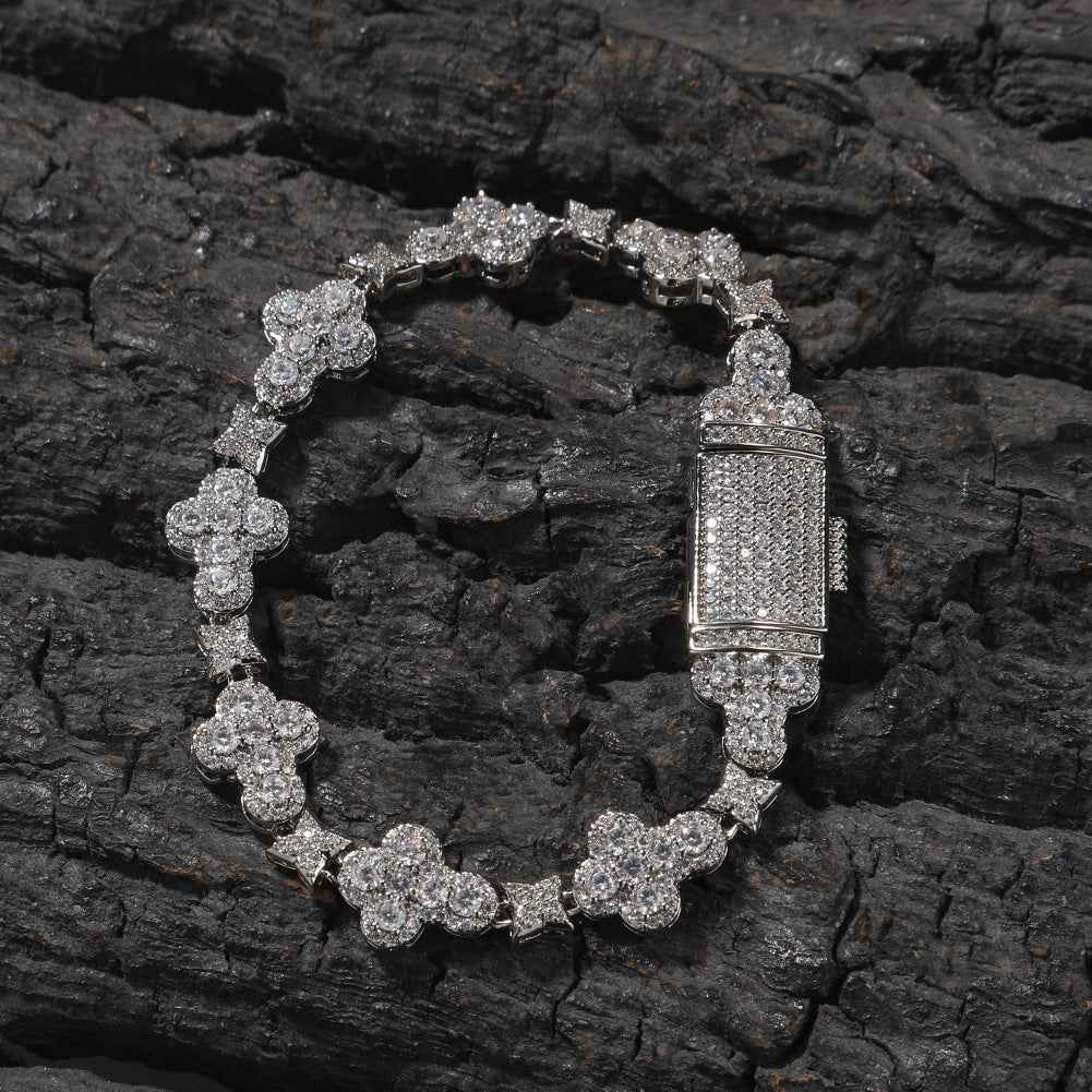 Hip Hop Cross Flowers Zircon Bracelet