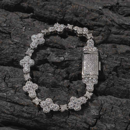 Hip Hop Cross Flowers Zircon Bracelet