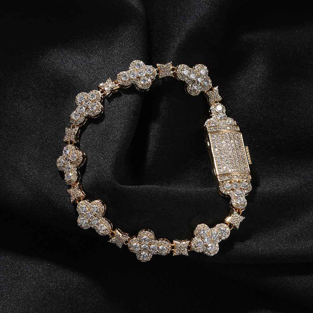 Hip Hop Cross Flowers Zircon Bracelet