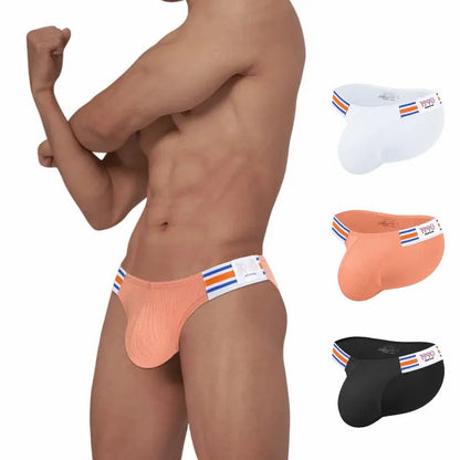 Men's Solid-Color Ribbed Briefs with U-Shaped Pouch