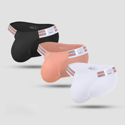 Men's Solid-Color Ribbed Briefs with U-Shaped Pouch