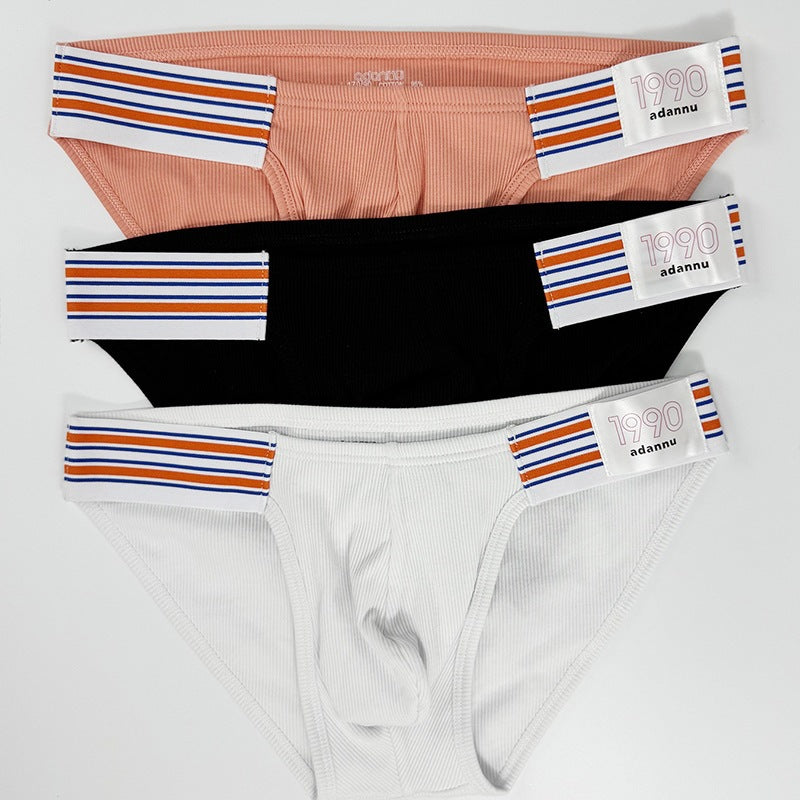 Men's Solid-Color Ribbed Briefs with U-Shaped Pouch